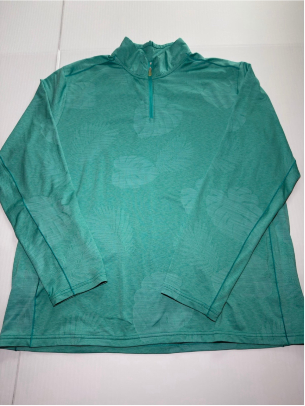 Tommy Bahama Island Zone palm print teal quarter zip pullover sz XL